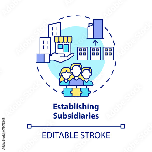 Establishing subsidiaries concept icon. Internal business growth abstract idea thin line illustration. Daughter and holding company. Vector isolated outline color drawing. Editable stroke photo