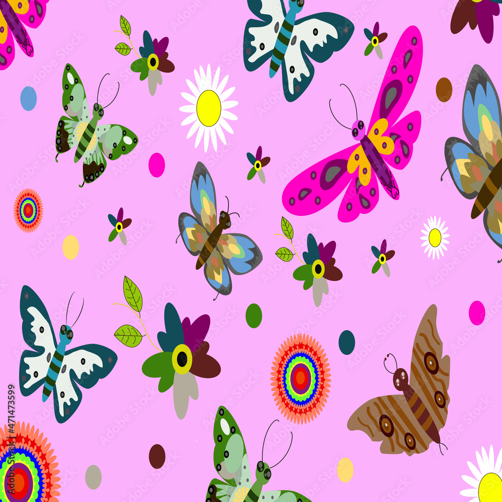 Beautiful Butterfly and Flower Vector Pattern for amazing Decoration and Background. Seamless Patterns for Textiles