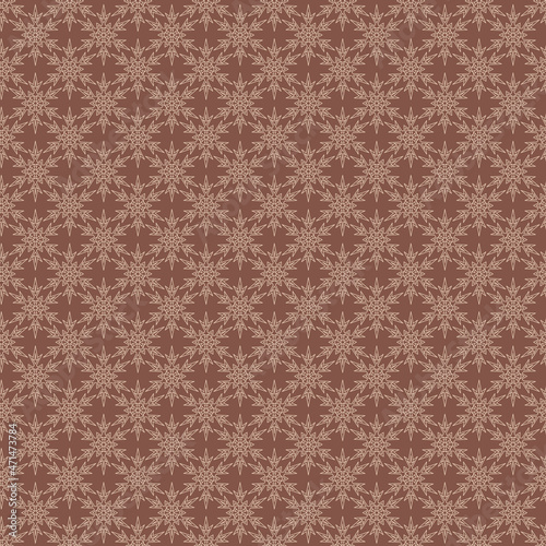 Simple snowflake on brown background, christmas seamless pattern for gift wrapping paper