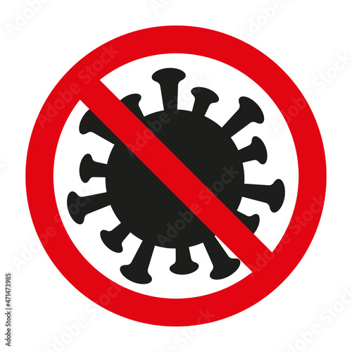 Covid 19 black virus icon with red prohibit sign