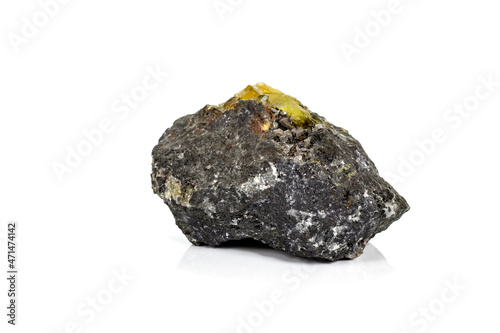 Obraz na plátně Macro of mineral stone Anglesite in Galena on white background