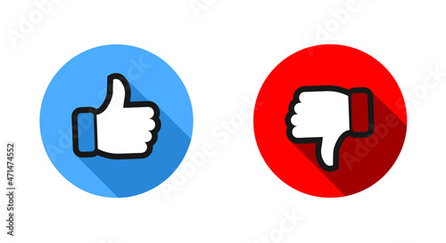 Like and Dislike vector flat Icons. Design Elements for smm, ad, marketing, ui, ux, app and more. Thumbs up and thumbs down circle emblems.