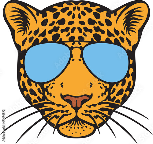 Canvas Print Jaguar head with aviator sunglasses vector illustration