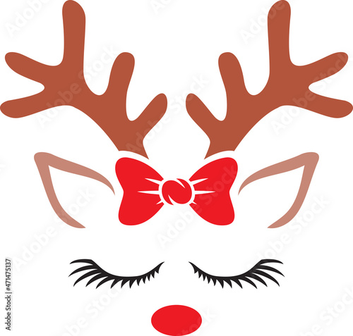 Christmas Reindeer with Bow color vector illustration