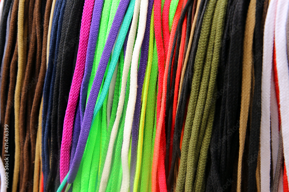 Colorful laces for shoes on a market stall