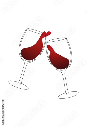 Silhouette of wine glasses in minimalistic lineart style