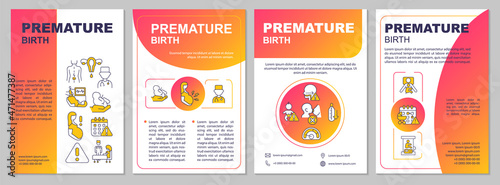 Preterm birth brochure template. Development complications risk. Flyer, booklet, leaflet print, cover design with linear icons. Vector layouts for presentation, annual reports, advertisement pages