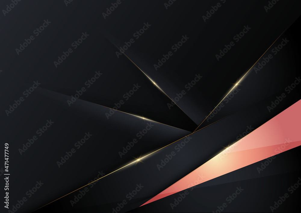 Abstract template dark triangles diagonal background with golden line ...