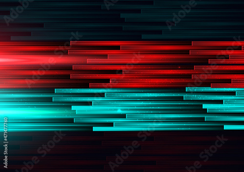 Abstract technology red and blue geometric overlapping hi speed line movement design background.