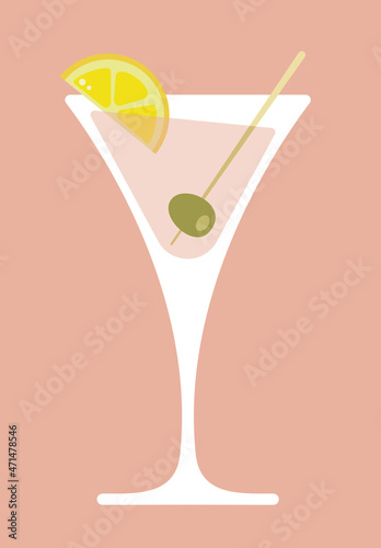 cocktail with lemon and lime / martini glass / коктейль или бокал мартини с оливкой / векторное изображение