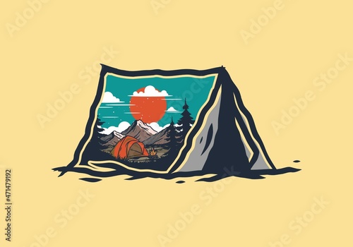 Dome tent camping illustration graphic