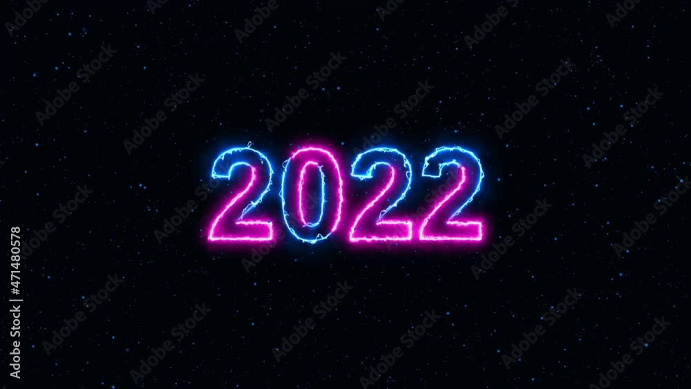 Welcoming the new year 2022 with bright pink and blue on space background. Welcoming the new year 2022 with bright pink and blue on space background.