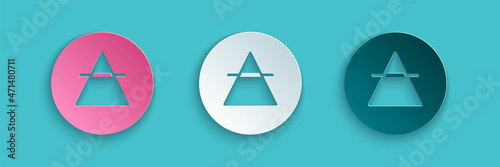 Paper cut Air element of the symbol alchemy icon isolated on blue background. Basic mystic elements. Paper art style. Vector