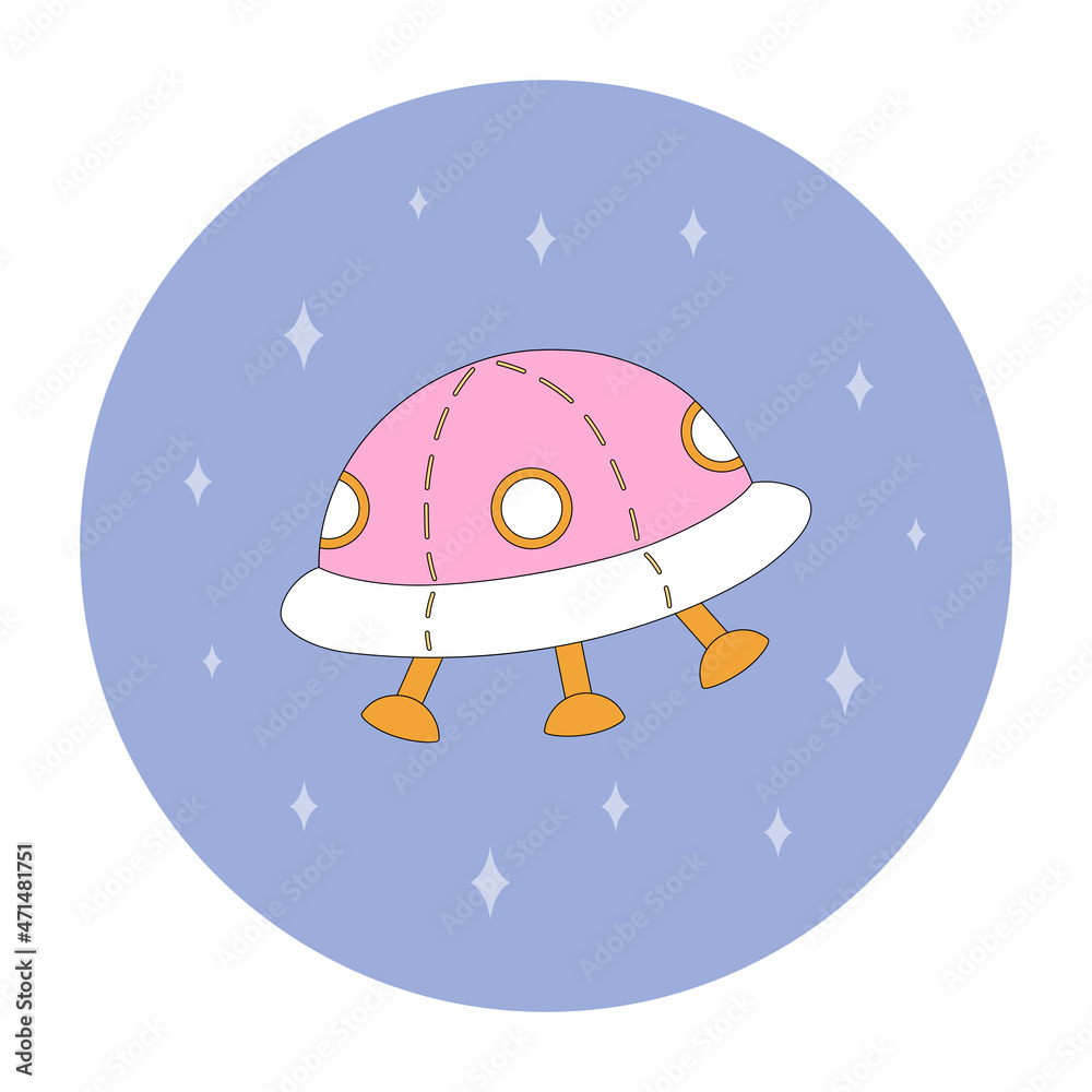 isolated alien ship space emblem, icon in flat style in bright colors isolated alien ship space emblem, icon in flat style in bright colors