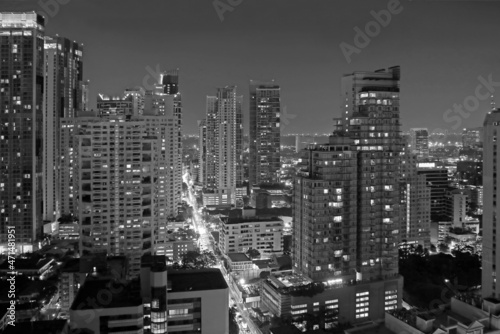 Monochrome Image of Bangkok Downtown Skyline at Night