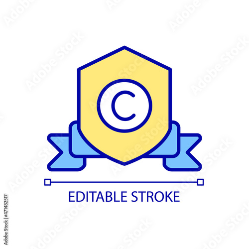 Copyright law RGB color icon. Work of authorship protection. Intellectual property law. Exclusive rights. Protect invention. Isolated vector illustration. Simple filled line drawing. Editable stroke