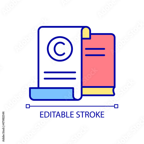 Literary works protection RGB color icon. Intellectual property law. Original work protection. Written material. Isolated vector illustration. Simple filled line drawing. Editable stroke