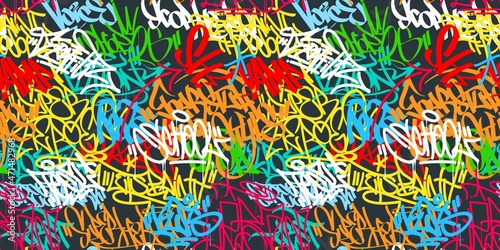 Colorful Seamless Abstract Hip Hop Street Art Graffiti Style Urban Calligraphy Vector Illustration Background Art