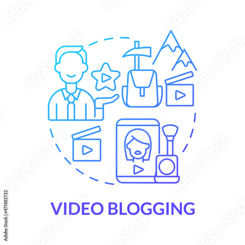 Video blogging blue gradient concept icon. Way to make money online abstract idea thin line illustration. Blogging format. Content creation process. Vector isolated outline color drawing