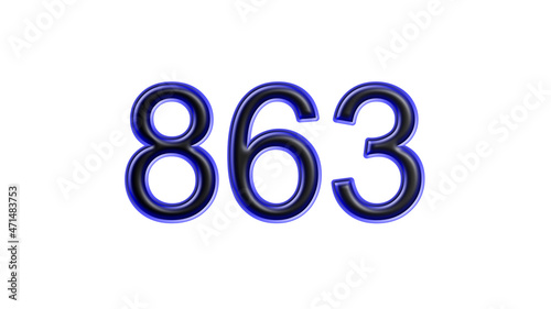 blue 863 number 3d effect white background