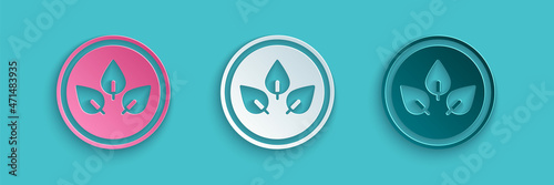 Paper cut Vegan food diet icon isolated on blue background. Organic, bio, eco symbol. Vegan, no meat, lactose free, healthy, fresh and nonviolent food. Paper art style. Vector