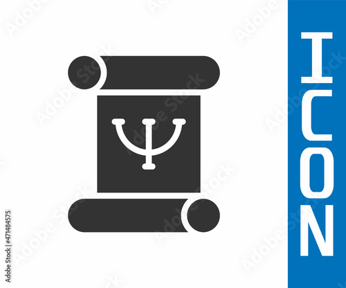Grey Psychology book icon isolated on white background. Psi symbol. Mental health concept, psychoanalysis analysis and psychotherapy. Vector