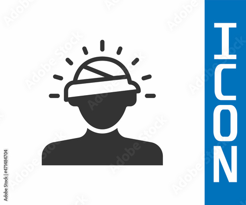 Grey Concussion, headache, dizziness, migraine icon isolated on white background. Vector