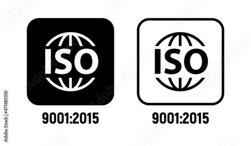 ISO 9001 2015 certificate icon badge. ISO standard sign vector symbol design