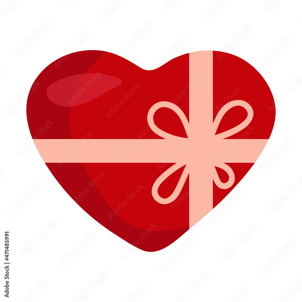 Red heart in a pink bow isolated on white background. Happy Valentine's Day. Red heart in a pink bow isolated on white background. Happy Valentine's Day.