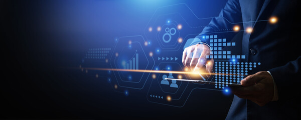 egal and businessman advisor, business man checking, planning analyze investment and marketing on tablet in office, SEO or Search engine optimization and Digital Marketing to success