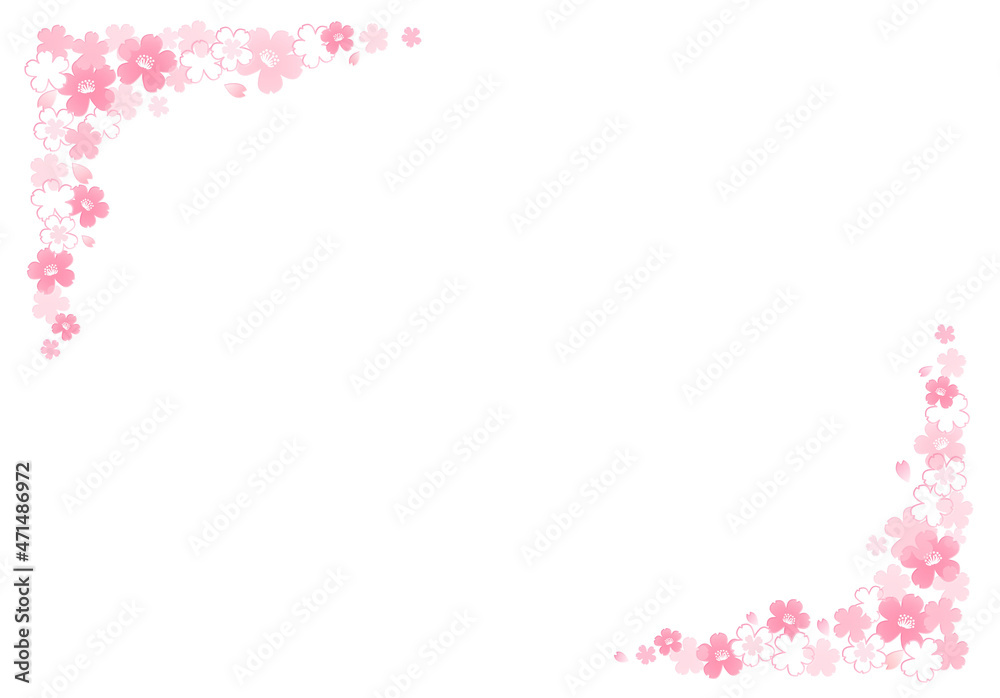 イラスト素材: 桜柄のフレーム（立体的な桜）　透過＆白バック
