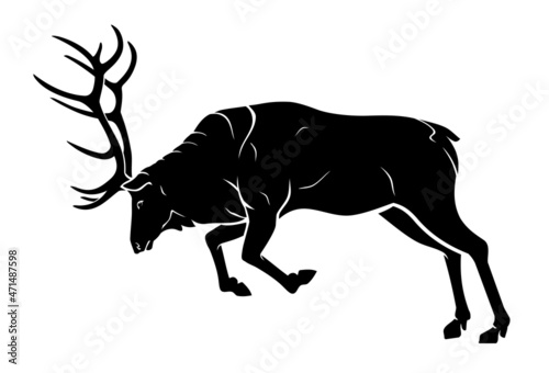Elk Lunging, Wild Animal Silhouette