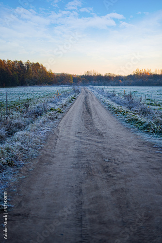 cold and frosty road in early morning