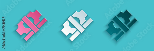 Paper cut Stacks paper money cash icon isolated on blue background. Money banknotes stacks. Bill currency. Paper art style. Vector