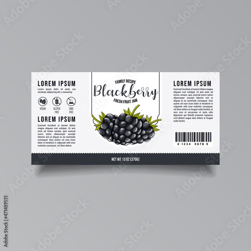 Blackberry jam label template Abstract modern vector packaging design layout Isolated