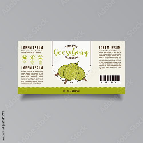 Gooseberry jam label template Abstract modern vector packaging design layout Isolated