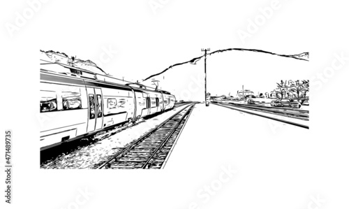 Building view with landmark of Lienz is the 
town in Austria. Hand drawn sketch illustration in vector.
