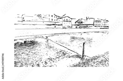 Building view with landmark of Lienz is the 
town in Austria. Hand drawn sketch illustration in vector.