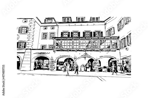 Building view with landmark of Lienz is the 
town in Austria. Hand drawn sketch illustration in vector.