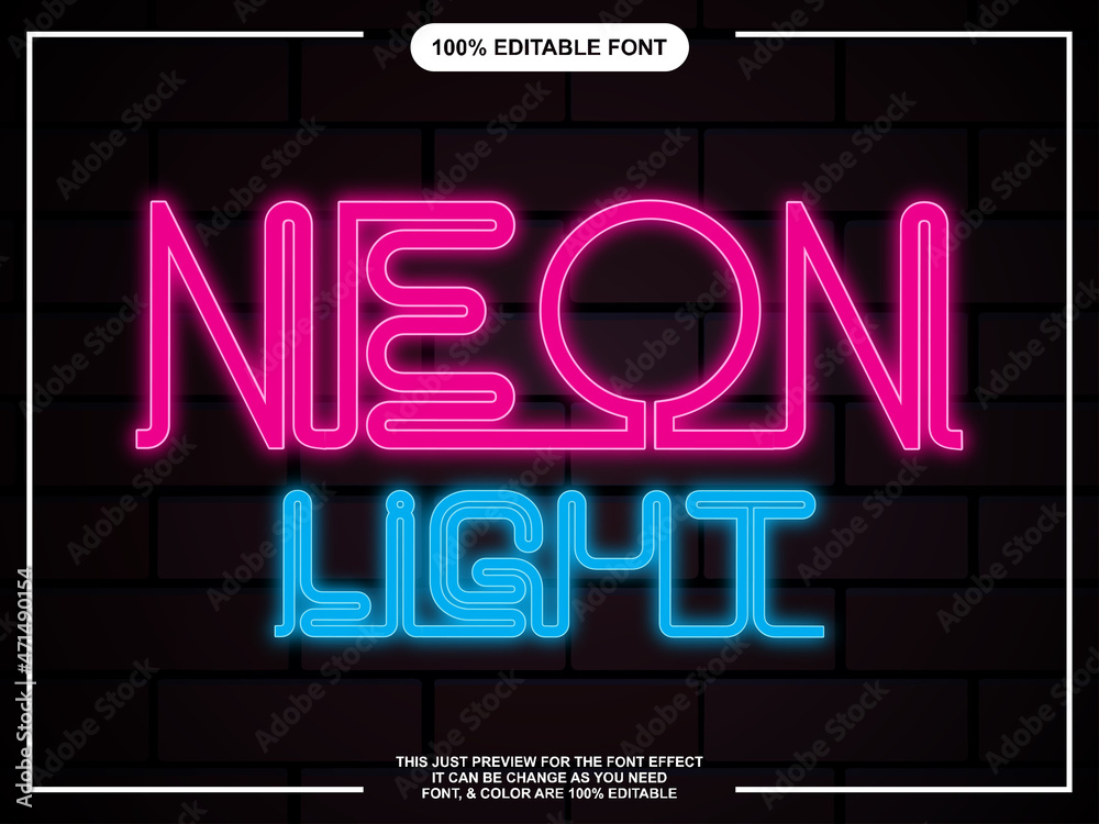 Neon Light editable text style font effect