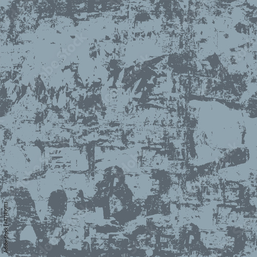 Abstract seamless pattern in grunge style. Old grey dirty concrete wall with spots of paint and mold. Messy worned monochrome vector background. Suitable for wallpaper design, wrapping paper or fabric