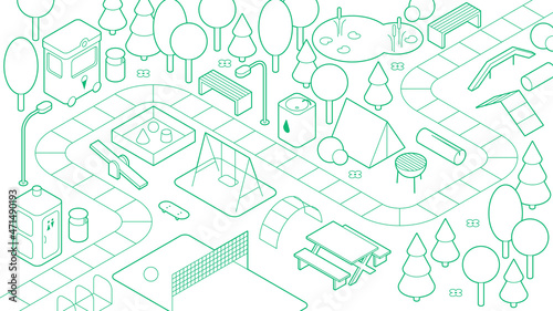 Isometric Park Outline Illustration
