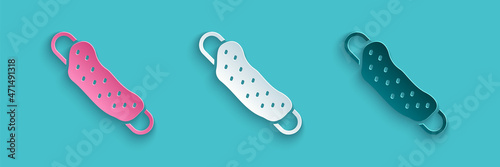 Paper cut Washcloth icon isolated on blue background. Bath house sauna washcloth sign. Item for pleasure and relaxing. Paper art style. Vector