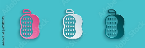 Paper cut Washcloth icon isolated on blue background. Bath house sauna washcloth sign. Item for pleasure and relaxing. Paper art style. Vector