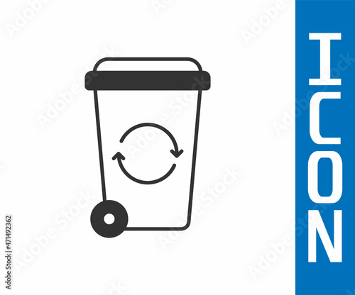 Grey Recycle bin with recycle symbol icon isolated on white background. Trash can icon. Garbage bin sign. Recycle basket sign. Vector