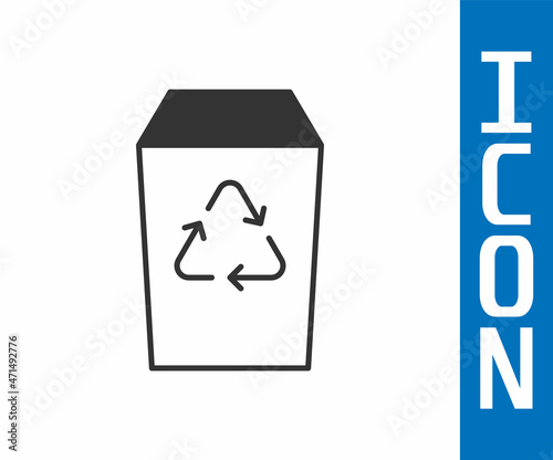 Grey Recycle bin with recycle symbol icon isolated on white background. Trash can icon. Garbage bin sign. Recycle basket sign. Vector