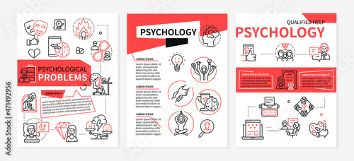 Psychology- set of line design style modern banners