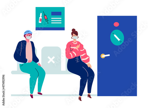 Vaccination queue - detailed vector flat design style illustration