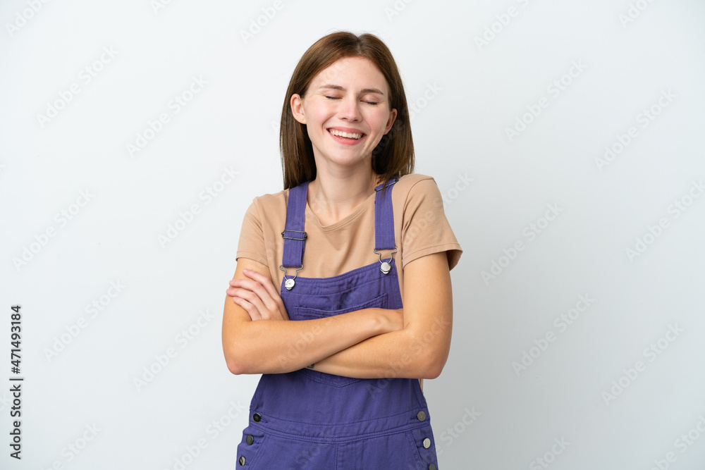Young English woman isolated on white background keeping the arms crossed in frontal position Young English woman isolated on white background keeping the arms crossed in frontal position