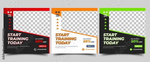 Gym, fitness, and sports social media post template design.
